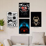 eat sleep game genç odası oyuncular için tabela HD baskılı 4lü kumaş baskı tablo resim