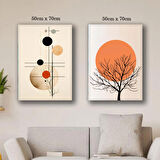 daire desenli sembol güneş kuru ağaç kanvas tuval tablo resim 2 adet 50x70 HD baskı