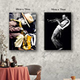 müzik çalan adam ve çocuk kanvas tuval tablo resim 2 adet 50x70 HD baskı