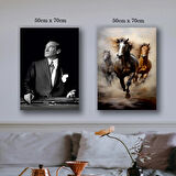 atatürk ve 3 at kanvas tuval tablo resim 2 adet 50x70 HD baskı