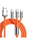 120W 6A 2 Metre 3in1 Type C -Micro Usb-Lightning Hızlı Şarj ve Data Kablosu Turuncu 