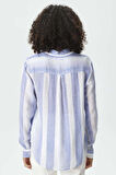 Kadın Çizgili Gömlek - Mavi | L