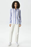 Kadın Çizgili Gömlek - Mavi | L
