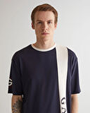 Erkek Oversize Fit Bisiklet Yaka Logolu T-shirt - Lacivert  | S