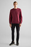 Erkek Bisiklet Yaka Logolu Sweatshirt - Bordo | L