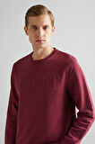 Erkek Bisiklet Yaka Logolu Sweatshirt - Bordo | S