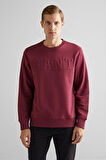Erkek Bisiklet Yaka Logolu Sweatshirt - Bordo | XL