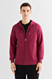 Erkek Regular Fit Kapüşonlu Logolu Sweatshirt - Bordo  | M