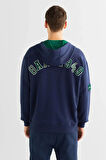 Gant Erkek  Lacivert Relaxed Fit Kapüşonlu Logolu Sweatshirt