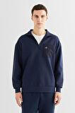 Erkek Relaxed Fit Yarım Fermuarlı Sweatshirt - Lacivert  | L