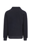 Erkek Polo Yaka Yarım Fermuarlı Aplike Armalı Sweatshirt - Lacivert | XL