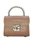 Vos Versa Kadın Gold Zincir Askılı El ve Omuz Çanta Krokodil Desenli 