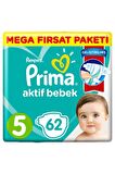 Prima Bebek Bezi Aktif Bebek 5 Beden Junior Süper Fırsat Paketi 62'li