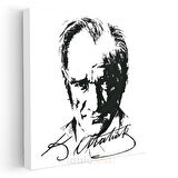 İmzalı Atatürk - Siyah Beyaz Çizim Kanvas Tablo