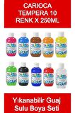 Carioca Tempera Süper Yıkanabilir Guaj - Sulu Boya Seti 10 Renk x 250 Ml.