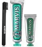 Marvis Classic Strong Mint Nane Aromalı Beyazlatma Doğal Diş Macunu 85 ml & Diş Macunu 25 ml ve Diş Fırçası 