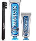 Marvis Aquatic Mint Nane Aromalı Beyazlatma Doğal Diş Macunu 85 ml & Marvis Diş Macunu 25 ml ve Diş Fırçası 