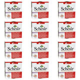 Schesir Suda Pişmiş Ton Balıklı Sığır Etli ve Pirinçli Yetişkin Kedi Konservesi 85 Gr (12 Adet)