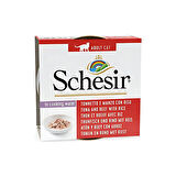 Schesir Suda Pişmiş Ton Balıklı Sığır Etli ve Pirinçli Yetişkin Kedi Konservesi 85 Gr (12 Adet)