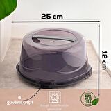 Porsima 1091 Antrasit Yuvarlak Kek Pasta Börek Saklama Kabı - Kilitli Kapaklı Taşıma Fanusu 25 cm