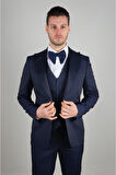 Slim Fit Lacivert Damatlık Düz Desenli