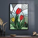 Decovetro Cam Tablo Vitray Lale Desenli