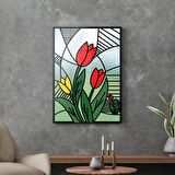 Decovetro Cam Tablo Vitray Lale Desenli