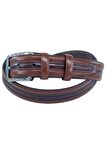 Kahverengi Suni Deri Desenli Model 3.5 cm.lik Klasik Kemer - 8013-52