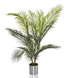Yapay Çiçek Areka Ağacı Palmiye Ağacı Bambu Saplı Gümüş Saksılı Salon Çiçeği 18 Yaprak 85 cm