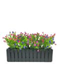 Yapay Çiçek Siyah Çit Balkon Saksısı Renkli Mineli Şimşir Çiçekli 55*35cm