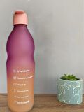 Çift Renk Ölçü Baskılı Motivasyon Matarası Boğumlu Cam Su Şişesi - 1 Litre