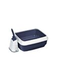 Imac Duo Açık Kedi Tuvalet Kabı Ve Kürek - Beyaz / Mavi
