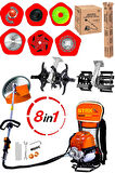 8IN1 Benzinli 20HPX Çim Çayır Ot Biçme Bahçe Bakımı Sırt Tipi Tırpan + 8'li Süper Set Çapa Başlığı