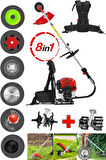 Full Set 8 Başlıklı Arazi Seti Benzinli Sırt Tipi Tırpan Ot Çalı Çim Kenar Biçme Tırpanı Çapalama