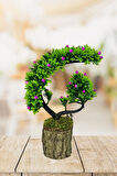 Yapay Çiçek Bonsai Ağacı Kütük Saksıda Lila Tomurcuklu Hilal Model Dekoratif Yapay Ağaç Bonzai 30*20 CM