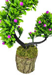 Yapay Çiçek Bonsai Ağacı Kütük Saksıda Lila Tomurcuklu Hilal Model Dekoratif Yapay Ağaç Bonzai 30*20 CM