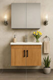 Liventa 65 cm Ahşap Renkli, Seramik Lavabolu, Mdf Banyo Dolabı Takımı