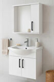 Lacrime 65 cm Beyaz Renkli Mdf, Oval Seramik Lavabolu, Alt ve Üst Dolaplı, Üst Dolap Aynalı, Banyo Dolabı Takımı