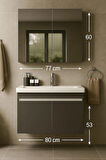 Arista 80 Cm Antrasit Renkli Mdf, Seramik Lavabolu, Alt Ve Üst Dolaplı, Banyo Dolabı Takımı