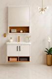 Legna 65 cm Banyo Dolabı Takımı – Beyaz & Ahşap – MDF – Seramik Lavabolu – Alt ve Üst Dolap