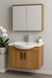 Nova 80 cm %100 Mdf Ahşap Renkli, Oval Seramik Lavabolu, Alt ve Üst Dolaplı, Banyo Dolabı Takımı