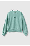 Kadın Su Yeşili Logo Baskılı Şönil Sweatshirt