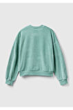Kadın Su Yeşili Logo Baskılı Şönil Sweatshirt
