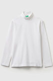 United Colors of Benetton Erkek Çocuk 3DKEC202O-25K Uzun Kol Boğazlı Tshirt Beyaz