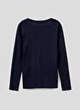 Benetton V Yaka Lacivert Kadın T-Shirt