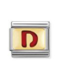 Composable Classic Dekoratif Link - Harfler Kırmızı - D - (04 D) 18K Altın