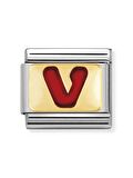 Composable Classic Dekoratif Link - Harfler Kırmızı - V - (22 V) 18K Altın