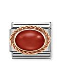 Composable Classic Dekoratif Link - Taşlar Oval - Kırmızı mercan -  9K Rose Altın