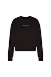 Kadın Regular Fit Gold Logolu Sweatshirt - Siyah | XL