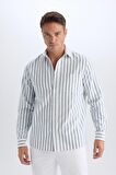 DeFacto Regular Fit Polo Yaka Çizgili Oxford Uzun Kollu Gömlek D6101AX25SPGN756